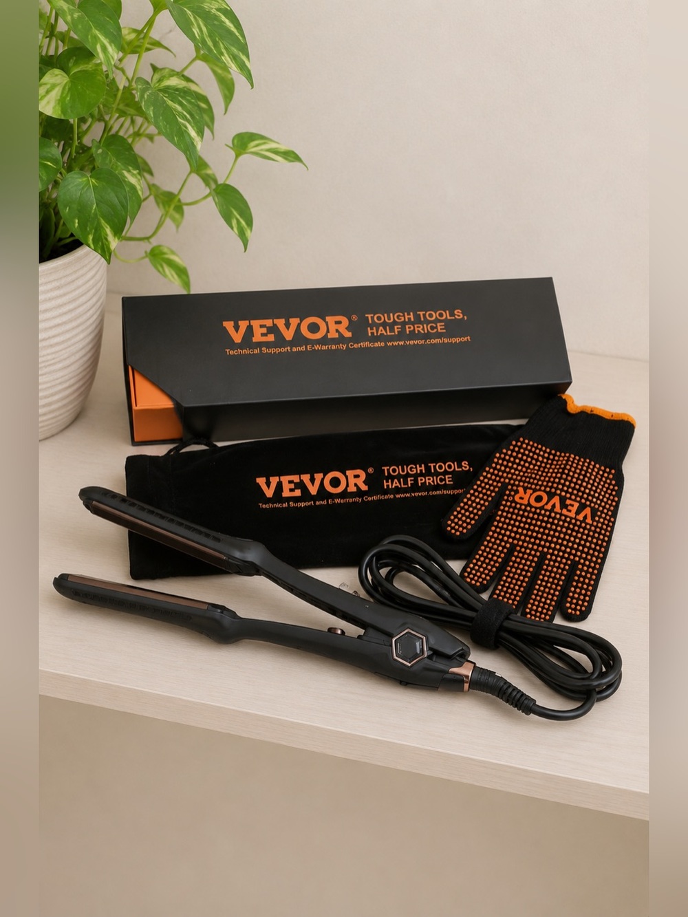 Vevor Hair Straightener WF0661 Pink‎ Gold Titanium Plates LCD Infrared Flat Iron
